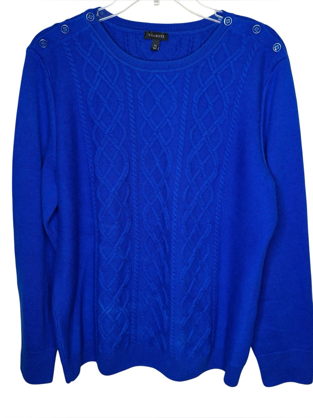 Talbots Cable Knit Sweater XL Blue Lambswool Cozy Old Money Classic Pullover